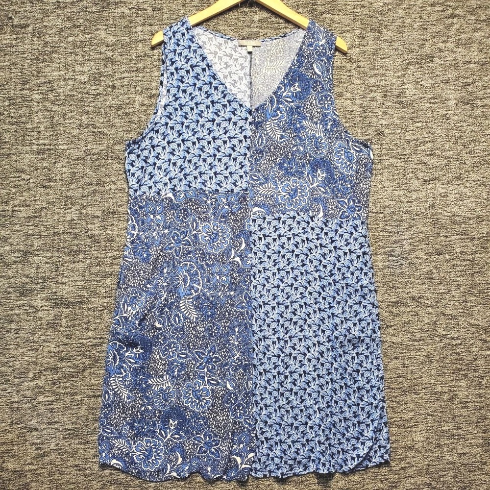Habitat Tank Swing Dress Women XL Blue Patchwork‎ Floral Sleeveless Boho Artsy